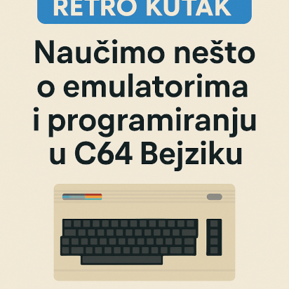 Naučimo osnove emulatora i programiranja u C64 Bejziku, prikazano kroz minimalističku ilustraciju Commodore 64 računara