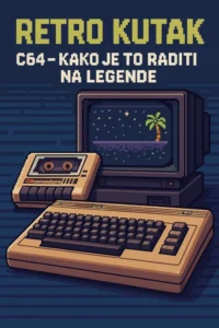 Piksel-art prikaz Commodore 64 računara sa kasetofonom i retro ekranom