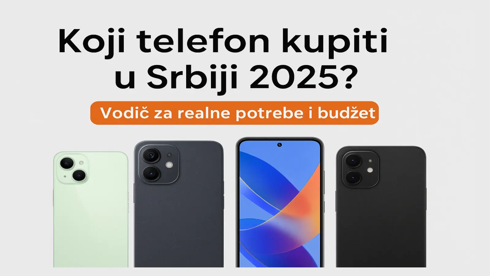 Ilustracija vodiča za kupovinu telefona sa različitim modelima i cenovnim oznakama
