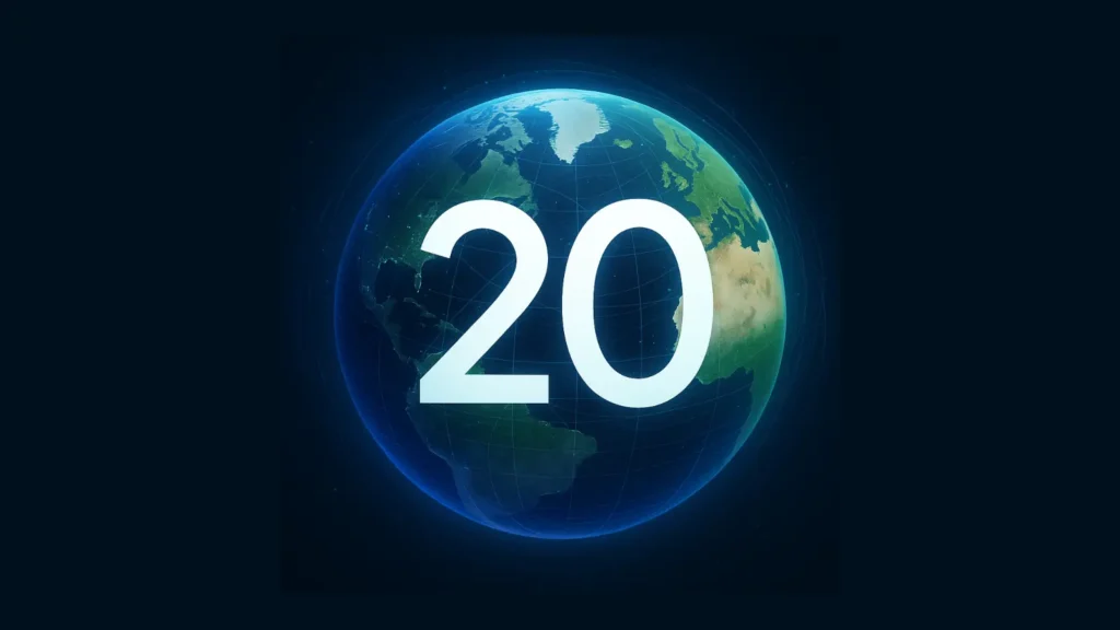 Digitalni prikaz Zemlje sa brojem 20 povodom 20 godina Google Earth-a