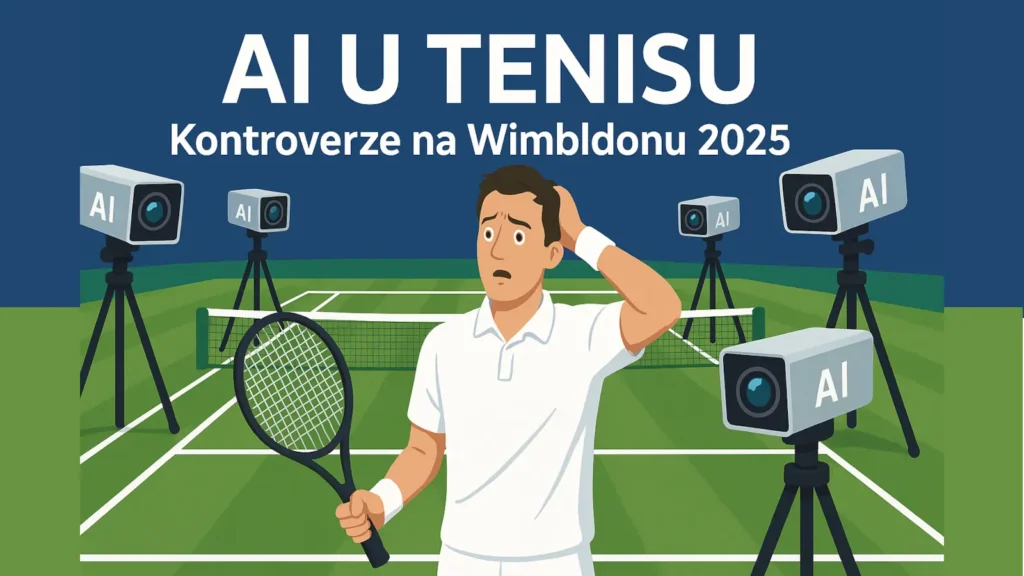 Zbunjen teniser na Vimbldonu okružen AI kamerama i digitalnim senzorima na travnatom terenu