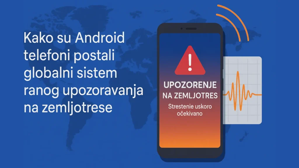 Android telefon prikazuje upozorenje na zemljotres sa seizmografom u pozadini