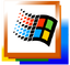 Stilizovan retro logo za Windows 2000 sa minimalističkim prozorom na jednobojnoj pozadini, u duhu ranih verzija Windows operativnog sistema.
