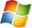 Stilizovan retro logo za Windows 7 sa minimalističkim prozorom na jednobojnoj pozadini, u duhu ranih verzija Windows operativnog sistema.
