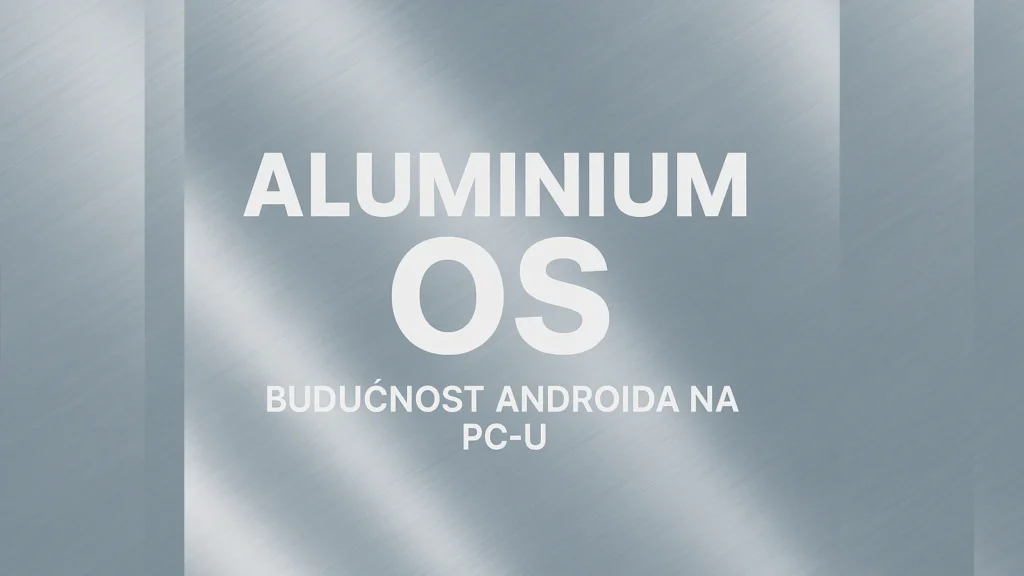 Naslovni vizual Aluminium OS sa belim tekstom na pozadini koja liči na anodizovani brušeni aluminijum