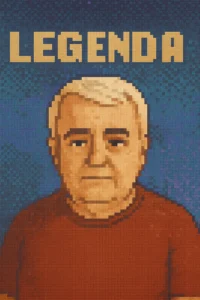 Retro piksel-art portret inspirisan likom Voje Antonića sa natpisom LEGENDA