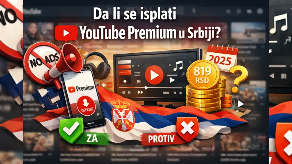 Ilustracija YouTube Premium pretplate u Srbiji: bez reklama, offline, cena i dilema da li se isplati.