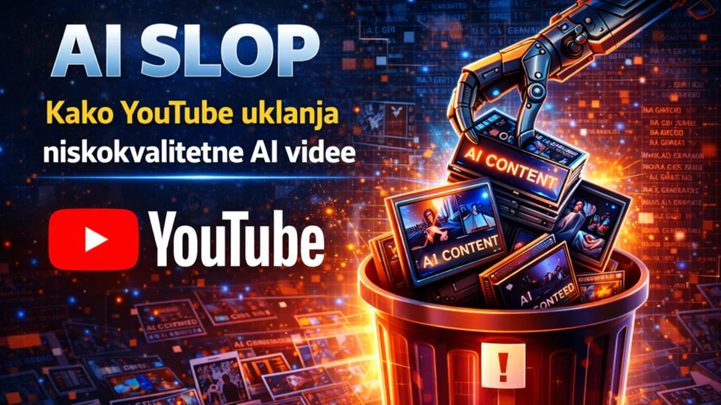 AI slop na YouTube-u – ilustracija uklanjanja niskokvalitetnih AI video snimaka